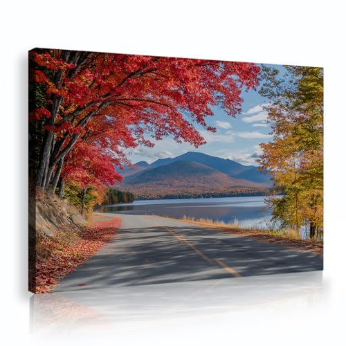 Impression sur toile nature paysage lac automne déco murale salon tableau rustique 40x56