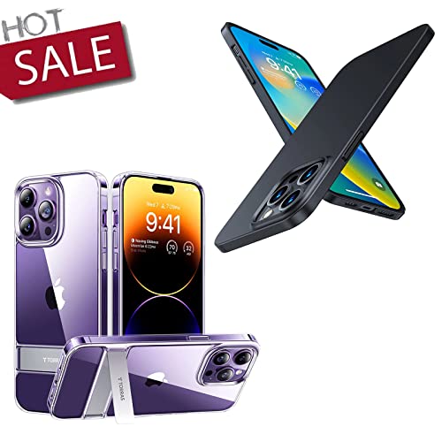 TORRAS MoonClimber Designed for iPhone 14 Pro Case Clear with Stand & OriginFit Slim Fit Super Slim Lightweight Hard PC Cover 6.1 Inch, 2022 Chimney Black
