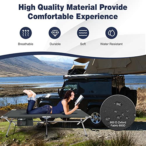Goplus Camping Cot, 42” Extra Wide Folding Camping Cot W/Storage Pocket, Carry Bag, 330Lbs Capacity, Reinforced Bar, Heavy Duty Sleeping Cot For Adults, Portable Camping Bed For Hiking Backing (Grey) #TOP3