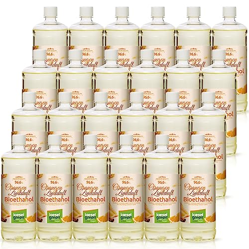 KieselGreen Bioethanol mit Duft 24 x 1 Liter Sets für Ethanol- Kamin- Premium Bio Ethanol Kamin Indoor oder Bioethanol Tischfeuer… (Orange- Zimt- Duft)