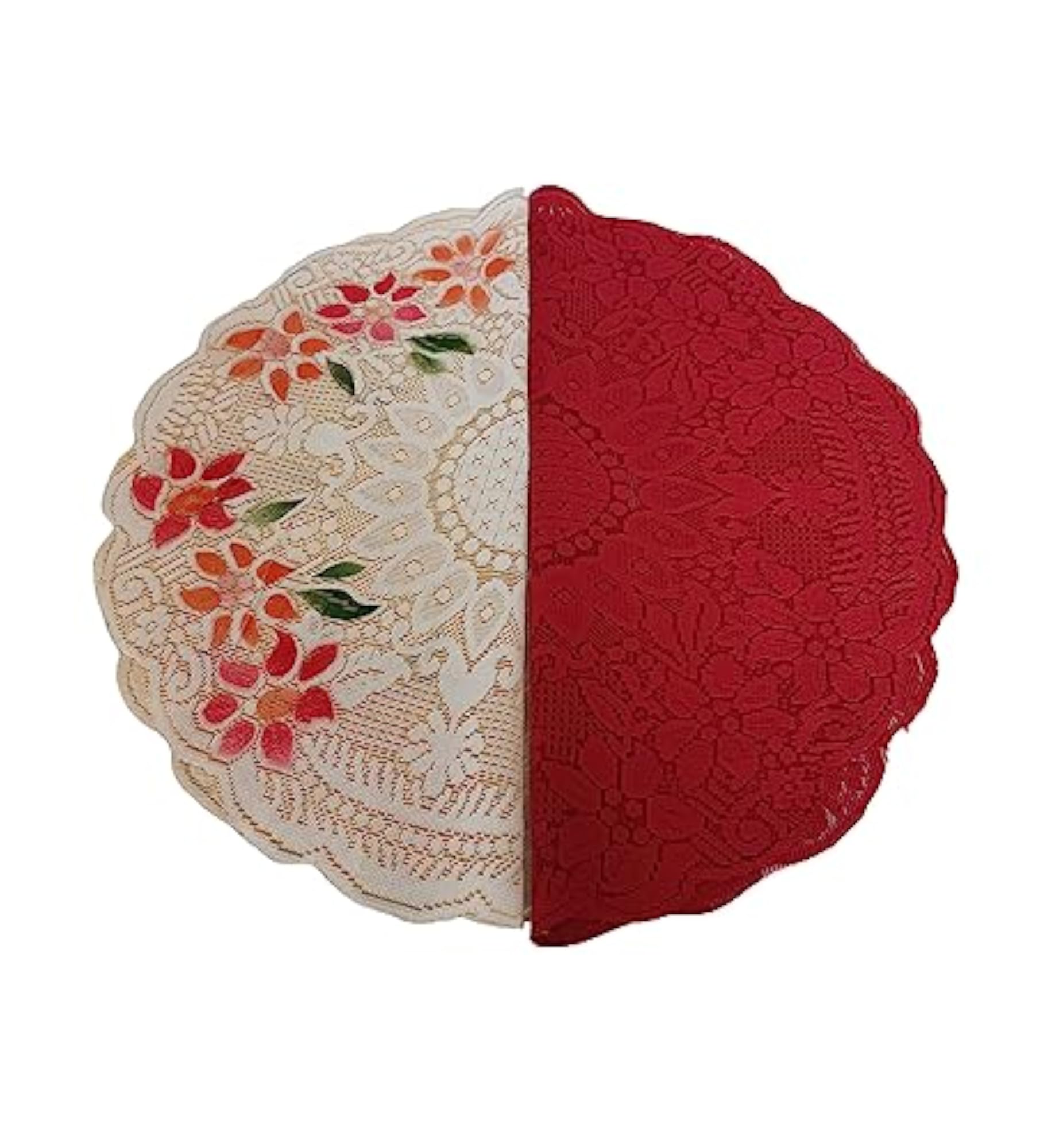 Pooja Thali Flower Design Cover Combo of 2, Cream Maroon