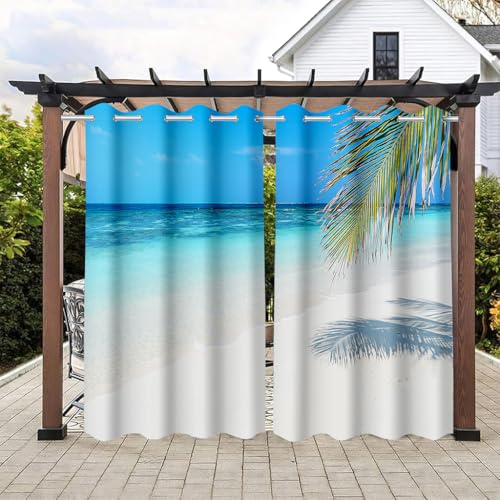 Hixingo Cortinas de Exterior, Cortina Exterior Impermeable con Ojales, 2 Piezas Vista de Ventana Imprimir Visillos Translucidas para Terraza/Patio/Jardin/Porche (Arco,137x243cm)