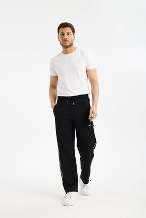 RDR-X Erkek Baggy Eşofman Altı Siyah – Penye Kumaş, Şerit Detaylı, Ayarlanabilir Paça