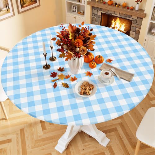 Smiry 36"-44" Picnic Table Cloth, Flannel Backed Vinyl Fitted Tablecloths
