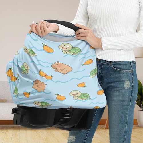 Image of Capybara Baby Car Seat Covers Multi-use Carseat Canopy Stretchy Infant Carseat Cover Baby Shower Gifts for Girls Boys