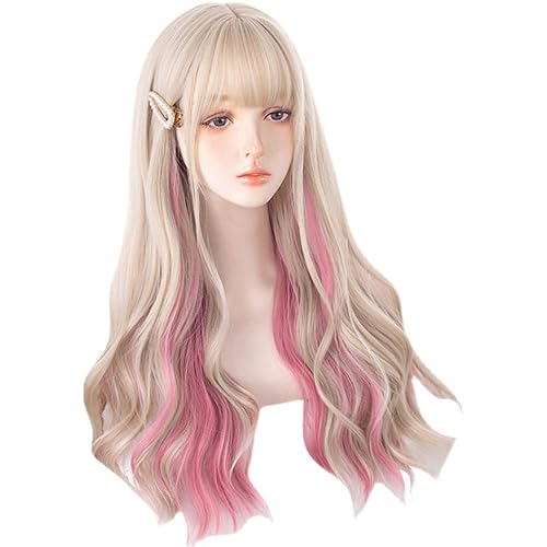 TO KU TOO YUO Gold Ear-dyeing Pink Lolita Wig Japanese Harajuku Cute Daily Long Curls Hair Sweet Adult Cosplay Synthetic Hairpiece Chic