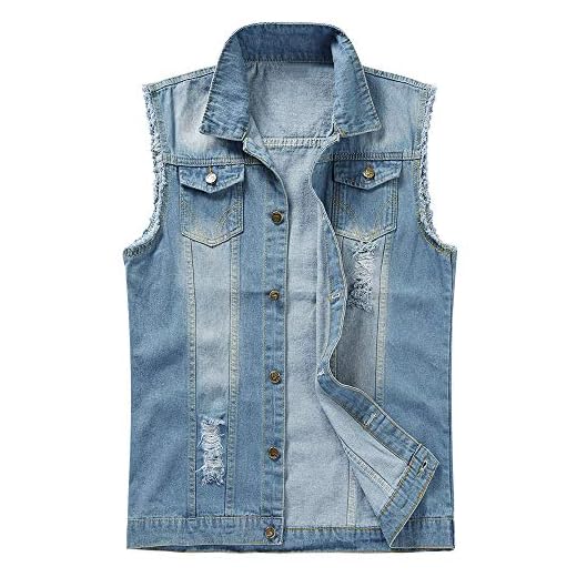 YOUTHUP Herren Denim Weste Zerreißendes Deko Fashion Casual Jeansweste für Freizeit