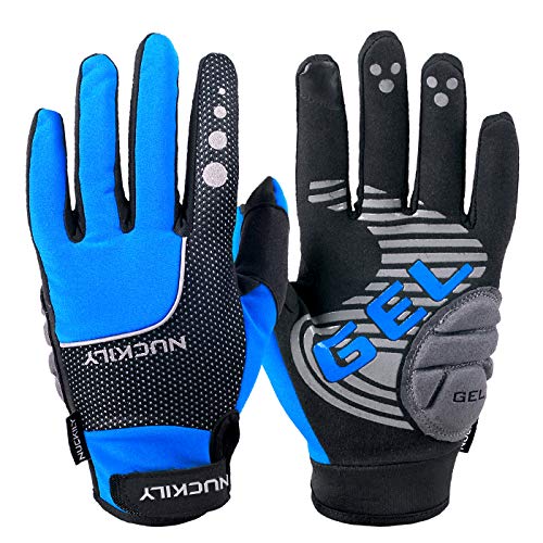 NUCKILY Unisex Cycling Gloves Touchscreen Full Finger Thickened Thermal Fleece Lining Winter Sports Mountain Bike Anti-Slip Touch Screen MTB Gloves Gel Padded for Men Women