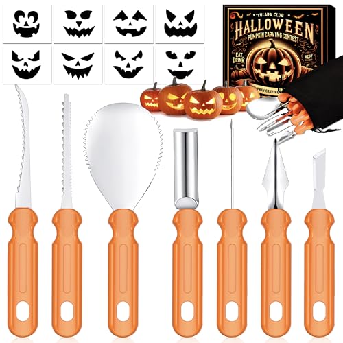 Kit Intaglio Zucca Halloween con Stenci: 7 Pcs Acciaio...