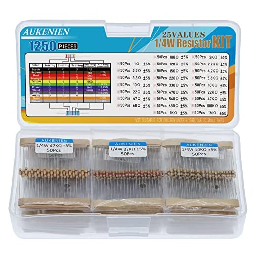 AUKENIEN 25 Valores 1250 Piezas 1/4W Kit Resistencias Electronica Electricas Película de Carbono 5% 1 2.2 3.3 10 22 47 68 100 120 150 220 330 470 560 680 1K 2K 2.2K 4.7K 5.6K 10K 22K 47K 100K 1M Ohm