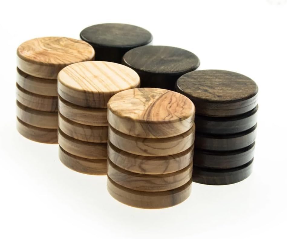 Luxus Manopoulos Backgammon-Checkers aus Olivenholz, Premium-Set, handgefertigt in Griechenland, von Experten, Erwachsene ab 14 Jahren, große Größe 36 mm