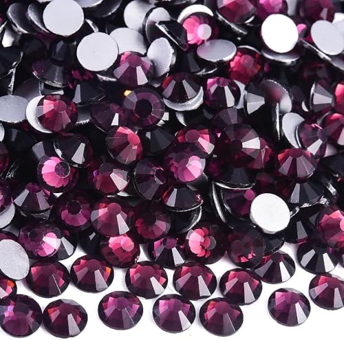 Image of 2880pcs Amethyst Glass Flatback Rhinestones for Nail Art Crafts, Multi-Size Round Crystal Gems for DIY Decoration 2-4.8mm SS6-20 Dark Purple