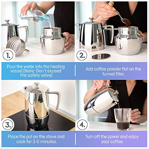GRÄWE Caffettiera Per Espresso In Acciaio Inox 500 Ml - Adatta A Induzione, Per 10 Tazzine, Senza Alluminio