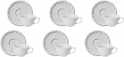 Porcelana Schmidt Estojo com 6 Xícaras Café com Pires sem Pé em - Modelo Redondo com Relevo Pomerode - Branca - fabricado pela, 792 7 008 114 058 0000