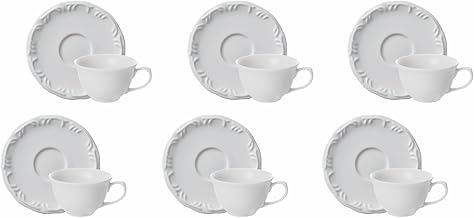 Porcelana Schmidt Estojo com 6 Xícaras Café com Pires sem Pé em - Modelo Redondo com Relevo Pomerode - Branca - fabricado pela, 792 7 008 114 058 0000