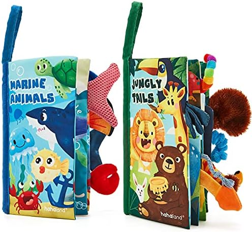 hahaland 2 Pcs Baby Books Toys 0-6 Months Touch Feel Activity Soft Book with Squeaker, Crinkle Paper Baby Essentials for Newborn Sensory Toys 0 3 6 12 Months 1 Year olds Baby Boy Girls Gifts