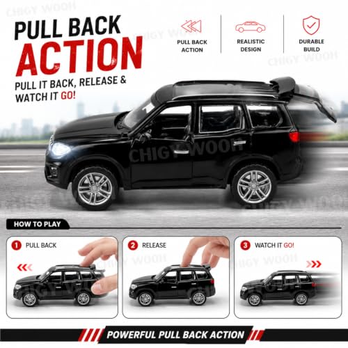 Image of S-Corpio Die-Cast 1:36 Scale Toy Car | Pull Back Action | Openable Doors | Lights & Sound Effects | Detailed Interior | Rubber Tyres | Metal Body Vehicle for Kids (Multi-Color)