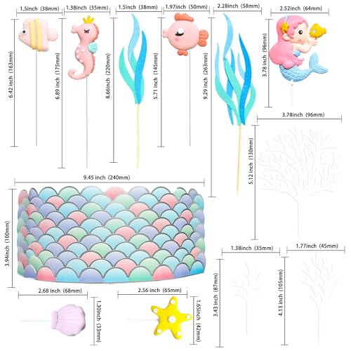 Gyufise 12 Pack Mermaid Party Cake Decoration Ocean Animal Mermaid Fish Crab Dolphin Octopus Seahorse Cake Toppers for Ocean Mermaid Under The Sea Theme Party Supplies Pink - Image 3