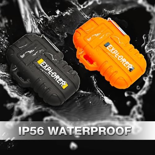 2 Pack Waterproof Lighter for Outdoor, Windproof Torch Lighter, Dual Arc Butane Electric Lighter, USB Rechargeable, Flameless Plasma Lighter for Camping Hiking Adventure Survival Tactical Gear 2