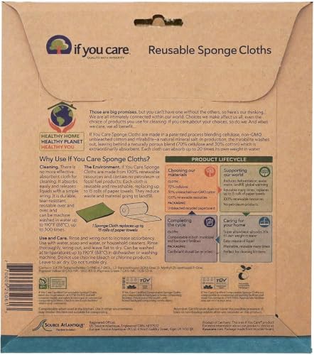 Image of If You Care Sponge Cloths - 5 Count - 100% Natural Cleaning Rags for Kitchen, Bathroom, Home Countertop Surfaces - Absorbent, Reusable, Machine Washable, Compostable