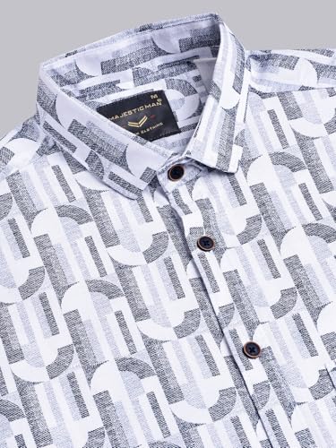 Image of Majestic Man Custom Geometric Printed Pure Cotton Slim Fit Casual Shirt