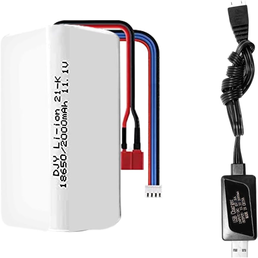 DEERC Brushless RC Truck 210E 200E RC Boat 2104 Original Rechargeable Battery 11.1V 2000mAh & Charging Cable Set