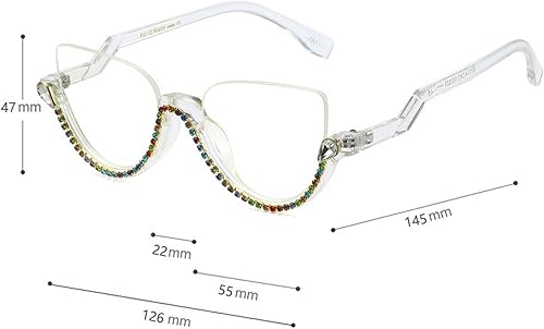 Miniatura 2 de Gafas de lectura con diamantes de imitación retro estilo punk transparente medio marco ojo de gato brillante diamantes de imitación 2 piezas