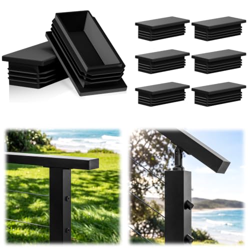 Image of 8 Pack Plastic End Cap Fit for 2.36 inch x1.18 inch Stainless Steel & Aluminum Flat Handrail, Rectangle Handrail Accessories Universal Black Non-Slip Nylon Plug for Pipe Tubing