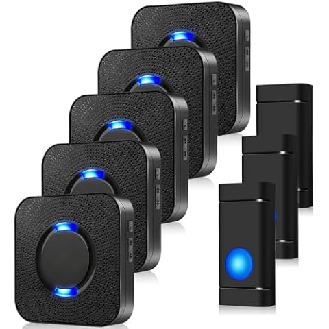 Wireless Doorbell COTINSE Door Bell Chime Kit, Long Range 1,300ft, 3 Battery Powered Buttons & 5 Plug in Receivers -58 Melodies, 5 Volume Levels & LED Flash, Waterproof Doorbell for Home/Classroom Cover