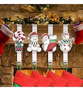 Kalolary Christmas Stocking Hangers for Fireplace,4 Styles for Mantle Santa Claus Non-Slip Sturdy...