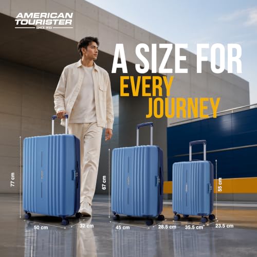 Image of American Tourister Cleva S | Luggage Trolley Bag (67 cm) | 360 8 Wheel Travel Luggage | 2 Compartments | Hard Luggage Polypropylene Suitcase | Mounted TSA Lock | 3 Years Warranty | Blue & Navy Blue