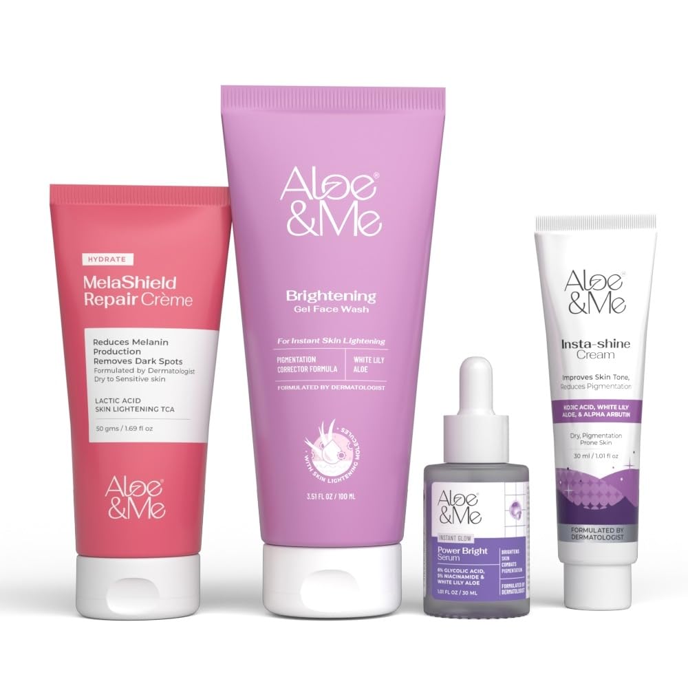 Aloe&ME Advanced Skin Brightening Kit | Brightening Gel Facewash, Mela Shield Repair Cream, Power Bright Serum and Insta Shine Cream | for All Skin Types | Men and Women