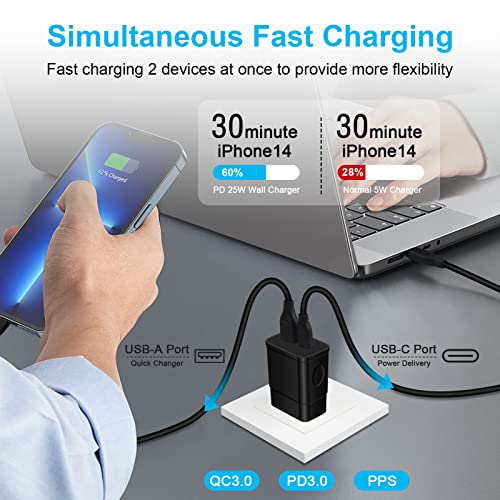 Samsung S24 Ultra USB C Charger Block, 25W Dual Port Wall Charger Adpater,Type C Fast Charging Box Base Cube Brick for Samsung Galaxy S24 S23 Ultra S22 S21 S20FE A34 A54 A14,iPhone 15,Pixel 8a/8pro/7a