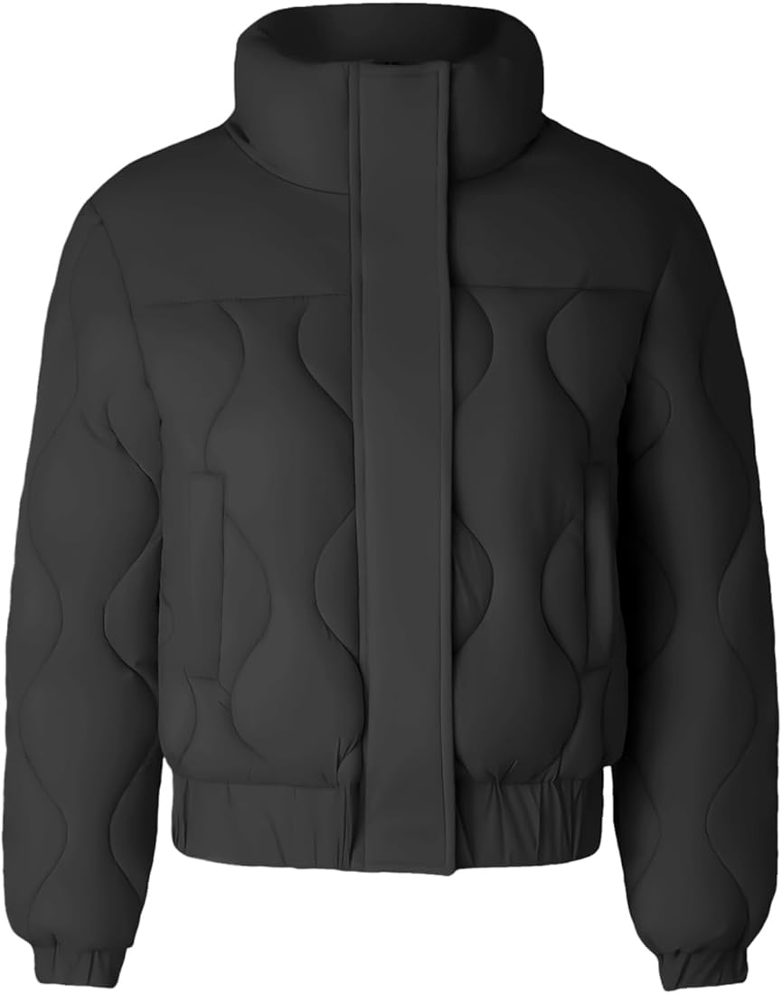 Buy Ogfao Women's Cropped Puffer Jacket Stand Collar Pockets Baggy