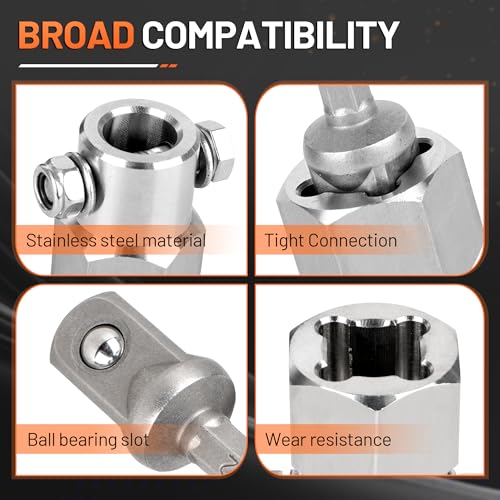 Image of Top-Wind Trailer Jack Drill Adapter 1 /2 in Shaft Hole a 1 /4 in Through Hole | Upgraded, Stainless Steel, Trailer Jack Crank Handle Cordless Drill Adapter, for Campers, RV, Light Small Trailer