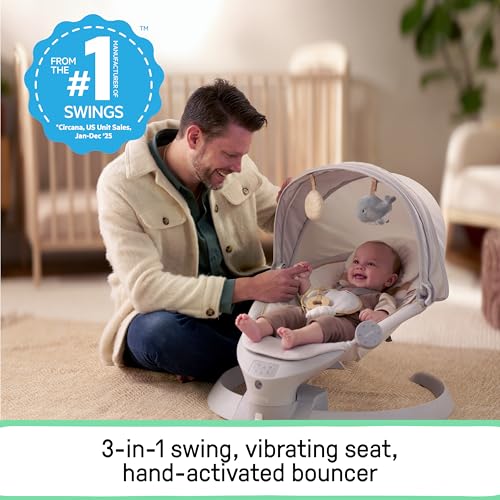 Ingenuity Inlighten Bounce & Sway Baby Swing, Newborn to 9 Months, Pebble - image 2