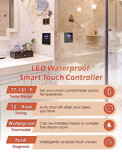 Hapyvergo Steam Shower Generator Kit 9KW for Bath Sauna SPA, Aromatherapy Steam Head, Self-draining System, LED Waterproof Controller, 317CBFT/9m³Space