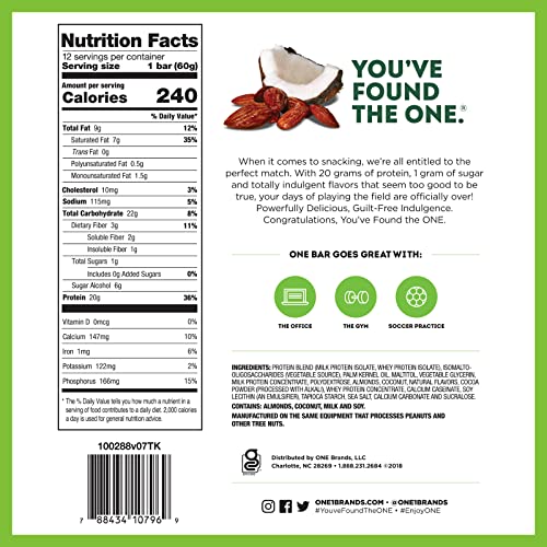 One Protein Bars, Almond Bliss, Gluten Free Protein Bars With 20G Protein And Only 1G Sugar, Guilt-Free Snacking For High Protein Diets, 2.12 Oz (12 Pack) #TOP5