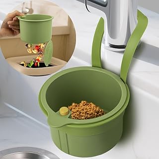 [Hands-Free Drain Basket] Hands-Free One-Button Squeezer Drain Basket | Hanging Kitchen Sink Drain Basket, Food Waste Filter, Kitchen Plant Stand, Faucet Drain Basket, (Green)