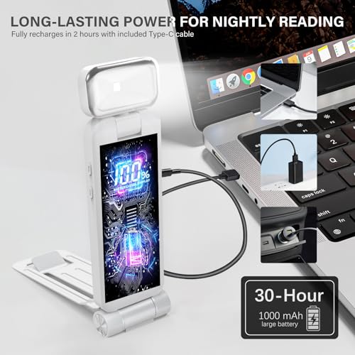 Image of KTEBO Rechargeable Book Light with Clip & Battery Indicator, 9 Luminescence Modes, USB-C Portable 1.6 oz Ultralight Lamp for Night Reading in Bed, Readers - White