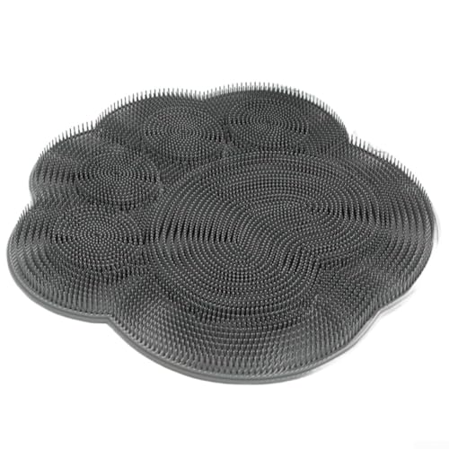 Tapis de douche en silicone avec ventouses, masseur de pieds mural et nettoyant avec 500 poils doux, bleu (gris)