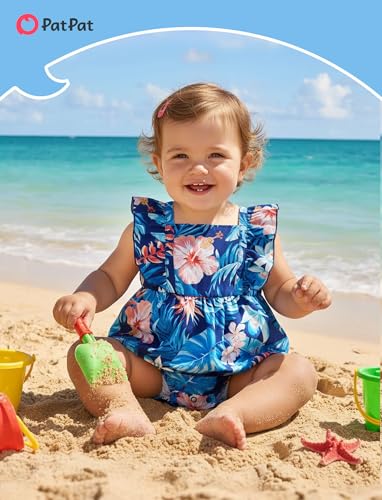 Image of PATPAT Family Hawaiian Matching Outfits - Mommy and Me Vacation Outfits | Halter Sundresses and Button Down Shirts,Caribbean Vacation Summer Tropical Outfits,Hawaiian Boho Tropical Floral Printed