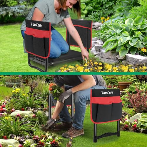 Image of TomCare Garden Kneeler and Seat 10.64 inch Wider Larger Soft Kneeling Pad Garden Bench with 2 Large Tool Pouches Heavy Duty Garden Stool Foldable Tools Gardening Gifts for Women Men Gardeners,Black