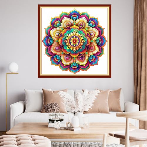 Image of Funchey Stamped Cross Stitch Kits, DIY Cross Stitch Pattern for Adults Beginners Needlepoint Kits Embroidery Kit Arts and Crafts 11CT&Colorful Mandala 18x18 inchs