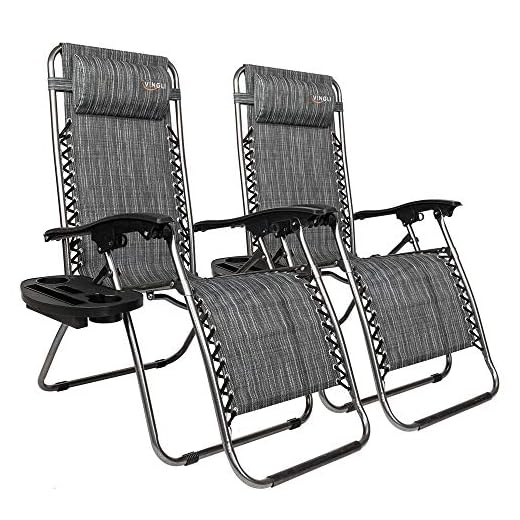 VINGLI Upgraded Zero Gravity Chair Set of 2 Lounge Outdoor Chairs with Trays and Pillows, Folding Patio Recliner Chairs for Backyard Poolside Garden