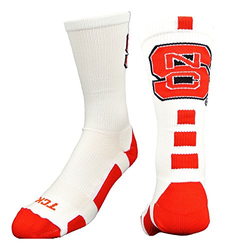 TCK NC State Baseline Crew Socks (White Red Black, Large)