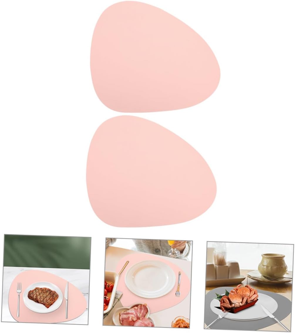 Luxshiny 2pcs Dual-Sided Egg Shape Leather Placemats Heat Insulation and Non-Slip Table Mats for Dining Stylish Pink and Gray Design for Home Decor and Photo Background