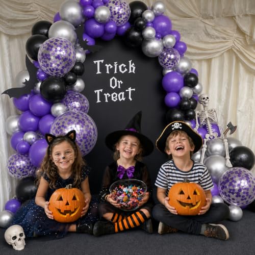 Image of Halloween Balloon 12Inch, 60Pcs Black Purple and Silver Balloons
