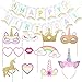 Produktbild Simuer Einhorn Fotorequisiten Happy Birthday Girlanden Regenbogen Einhorn Banner Bunting für Kinder Mädchen Geburtstag Einhorn Themen Party Deco