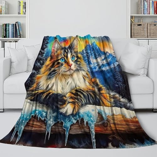 Couverture lit imprimée 3D chat en microfibre moelleuse et chaude